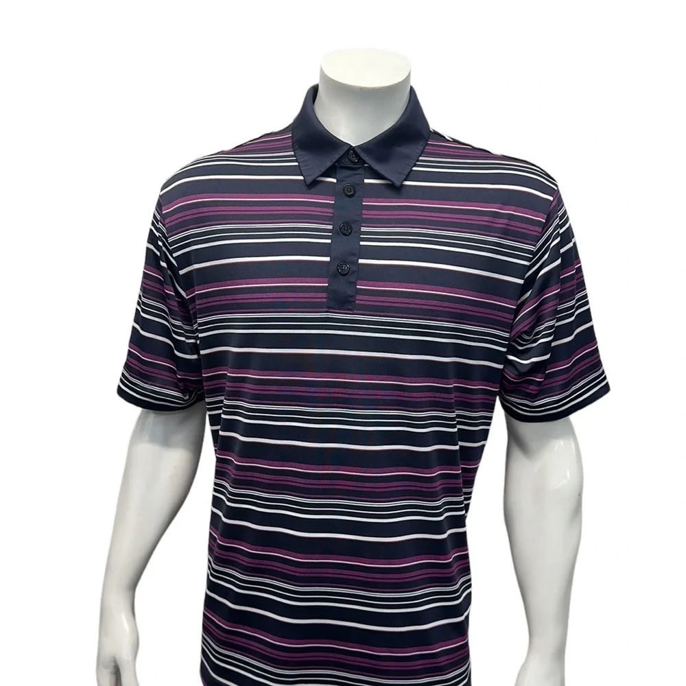 Adidas Golf Purple White Blue Striped Short Sleeve Men's Polo Shirt Size Large
